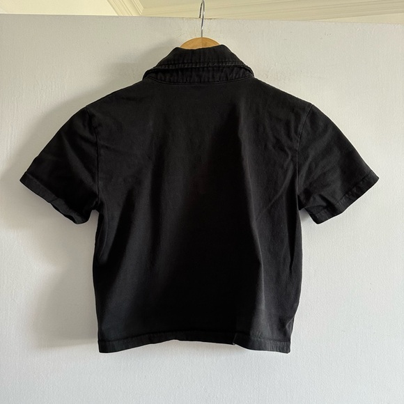 Brandy Melville Black Basics Neutral Cotton Cropped Polo Top size Small EUC - Picture 2 of 6